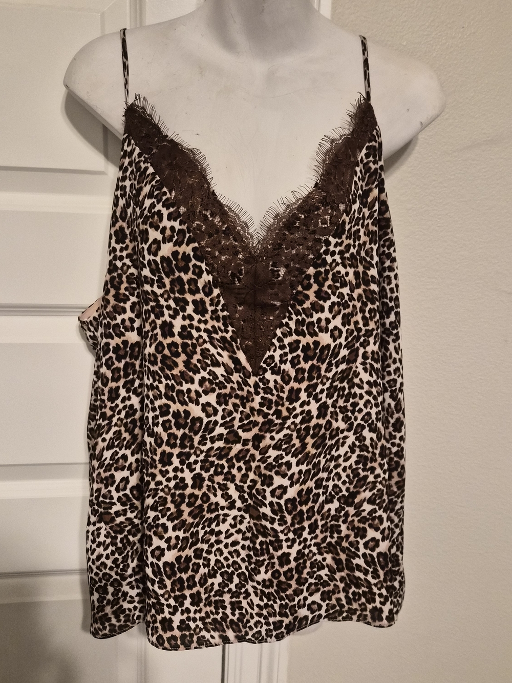 MELROSE and MARKET Women's Leopard Print Cami Tank Top with Lace Trim (Size 2X)